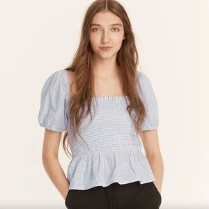 J. Crew Squareneck Smocked Top blue gingham